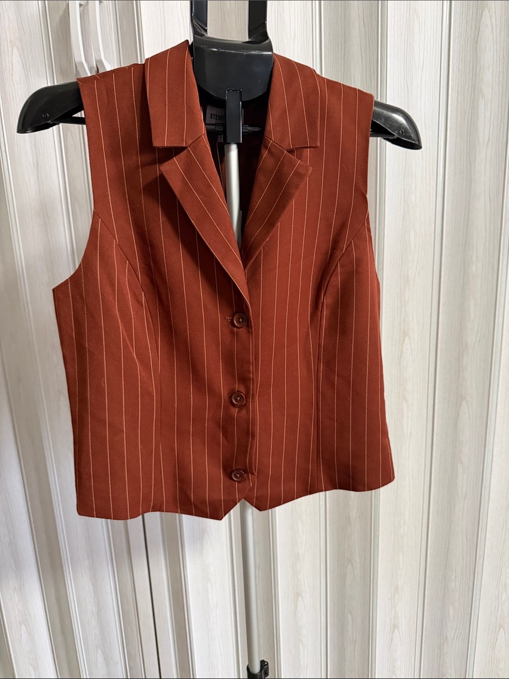 Steve Madden Rust Brown Pinstripe Sleeveless Blazer Vest